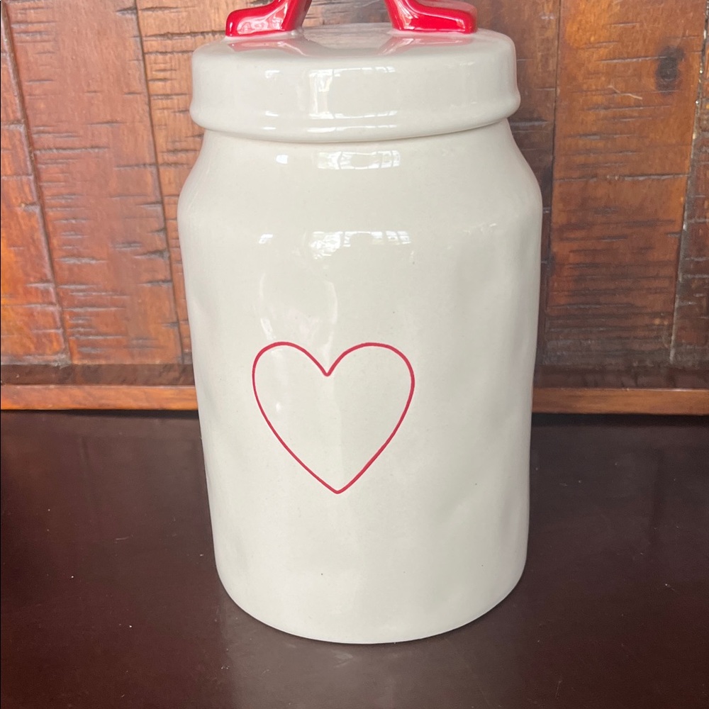 Rae Dunn White and Red Heart Canister